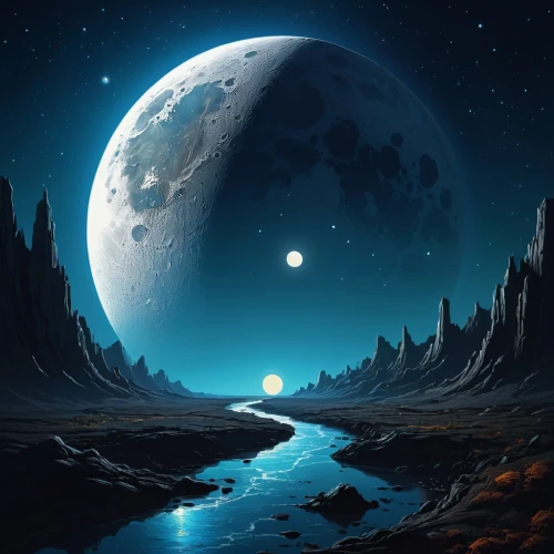 lunar landscape,moonscape,moon valley,valley of the moon,moon and star background,phase of the moon,moonlit night,lunar,earth rise,blue moon,fantasy landscape,the moon,moons,moon,moonlit,moon at night,alien planet,moon phase,jupiter moon,big moon,Conceptual Art,Sci-Fi,Sci-Fi 12