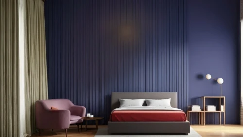 blue room,contemporary decor,modern room,mazarine blue,modern decor,bedroom,guestroom,guest room,boutique hotel,sleeping room,wall plaster,trend color,blue lamp,bed linen,hotel w barcelona,wall lamp,room divider,casa fuster hotel,interior decoration,danish furniture