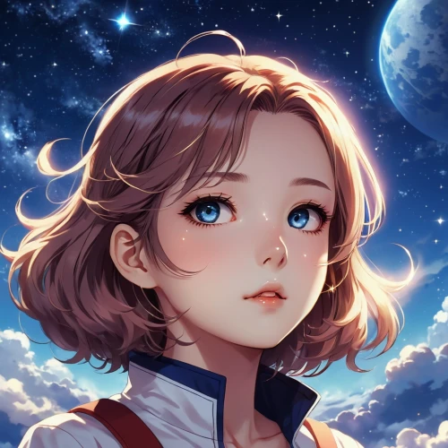 lunar,violet evergarden,luna,moon and star background,astronomer,meteora,aurora,cg artwork,falling star,sky,astronaut,starry sky,stars and moon,star sky,moon and star,portrait background,falling stars,starry,celestial,mystical portrait of a girl,Illustration,Abstract Fantasy,Abstract Fantasy 10