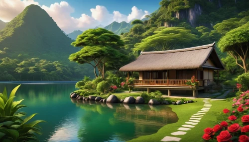 landscape background,home landscape,asian architecture,japan landscape,beautiful landscape,full hd wallpaper,beautiful japan,cartoon video game background,tropical house,tranquility,nature landscape,oriental,landscapes beautiful,lotus pond,tropical island,fantasy landscape,background view nature,natural scenery,japanese background,chinese background,Photography,General,Realistic