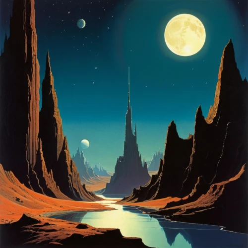 lunar landscape,moon valley,travel poster,futuristic landscape,moonscape,earth rise,valley of the moon,alien planet,canyon,alien world,space art,night scene,desert landscape,moonlit night,desert planet,old earth,uluru,fantasy landscape,dune landscape,desert desert landscape,Conceptual Art,Sci-Fi,Sci-Fi 16