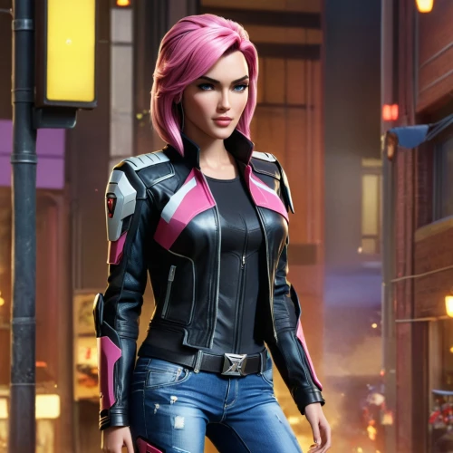 action-adventure game,harley,mobile video game vector background,pink quill,main character,cg artwork,superhero background,clove pink,android game,huntress,massively multiplayer online role-playing game,nora,pink hair,pink leather,birds of prey-night,digital compositing,leather jacket,background images,symetra,game illustration,Photography,General,Commercial