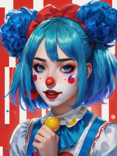 clown,rodeo clown,scary clown,horror clown,creepy clown,red white blue,peppermint,painter doll,raggedy ann,artist doll,red-blue,red blue wallpaper,marionette,circus,cherry,candy island girl,pierrot,candy cane,red white,stripe,Illustration,Japanese style,Japanese Style 03