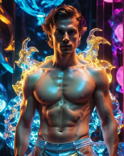 3d man,merman,poseidon,neon body painting,aquaman,muscle icon,iceman,human torch,electro,electric,neon lights,neon light,muscle man,terminator,vapor,muscular,nerve,cyborg,quantum,atom,Photography,Artistic Photography,Artistic Photography 03