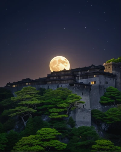 moonlit night,japan's three great night views,moonlit,moon at night,moonrise,full moon,summit castle,mid-autumn festival,moon night,big moon,meteora,yuanyang,super moon,shuanghuan noble,moon and star background,full moon day,medieval castle,hwachae,south korea,yeongsanhong,Photography,General,Realistic
