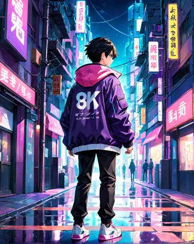 anime japanese clothing,cyberpunk,tokyo,2d,tokyo city,ultraviolet,jacket,world digital painting,tokyo ¡¡,boruto,pedestrian,hong,would a background,shinjuku,osomatsu,harajuku,yukio,shirakami-sanchi,windbreaker,parka,Anime,Anime,General