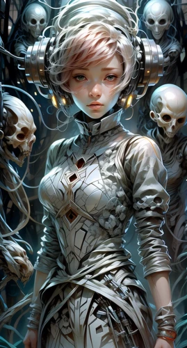 sci fiction illustration,humanoid,game illustration,amano,pierrot,fantasy portrait,fantasy art,alice,massively multiplayer online role-playing game,white lady,cg artwork,heroic fantasy,mirror of souls,game art,neottia nidus-avis,joan of arc,echo,rosa ' amber cover,cyborg,background image