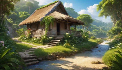 tropical house,traditional house,home landscape,ancient house,summer cottage,polynesian,house in the forest,wooden house,tropical jungle,idyllic,tropical island,wooden hut,vietnam,beautiful home,landscape background,small house,an island far away landscape,kerala,tropical greens,druid grove,Photography,General,Realistic