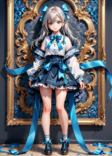azure,blue heart,winterblueher,painter doll,artist doll,alice,silver blue,sapphire,kotobukiya,aqua,blu,myosotis,marionette,blue bird,blue chrysanthemum,blue ribbon,dress doll,portrait background,rococo,blue leaf frame,Anime,Anime,General