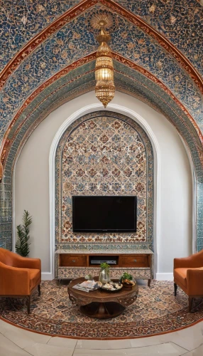 moroccan pattern,spanish tile,persian architecture,iranian architecture,ottoman,tile kitchen,interior decor,almond tiles,stucco ceiling,islamic pattern,tiled wall,ornate room,ceramic tile,vaulted ceiling,mosaics,tiles,patterned wood decoration,hala sultan tekke,interior decoration,king abdullah i mosque,Photography,General,Realistic