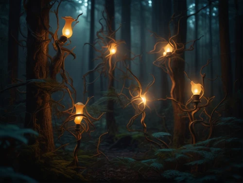 fairy lanterns,fireflies,fairy forest,elven forest,enchanted forest,lanterns,haunted forest,cartoon forest,torches,forest dark,forest of dreams,fantasy picture,forest mushrooms,the forest,forest floor,fantasy art,fairytale forest,tree torch,forest,lantern string,Photography,General,Fantasy