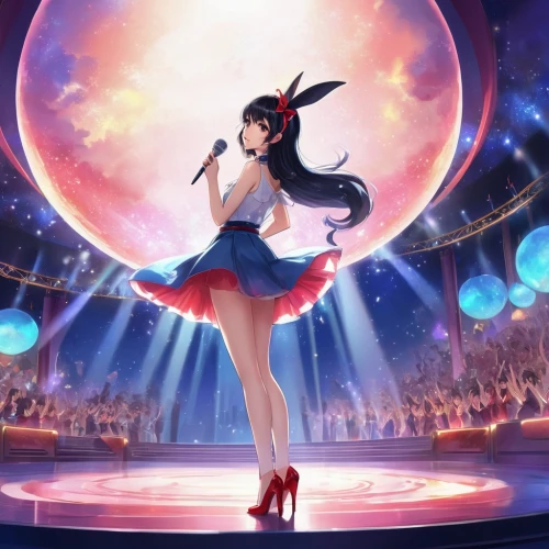 fantasia,queen of hearts,sailor,idol,circus stage,japanese idol,cassiopeia,celestial body,concert dance,vanessa (butterfly),life stage icon,cg artwork,fantasy world,goddess of justice,magical,music fantasy,violinist violinist of the moon,red robin,heart background,sonoda love live,Illustration,Realistic Fantasy,Realistic Fantasy 01