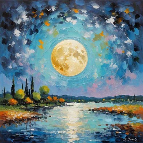 hanging moon,moonrise,moonlit night,blue moon,moon and star background,oil painting on canvas,herfstanemoon,lunar landscape,sun moon,moonlit,oil painting,phase of the moon,moon night,moon at night,full moon,moonlight,art painting,moonscape,khokhloma painting,jupiter moon,Conceptual Art,Oil color,Oil Color 10