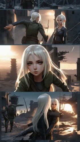 dusk background,a200,elves,lost in war,meteora,elf,elza,male elf,fighting poses,sanya,desert background,balalaika,poppy,children of war,kantai,cg artwork,mercenary,background images,backgrounds,kotobukiya,Conceptual Art,Fantasy,Fantasy 33