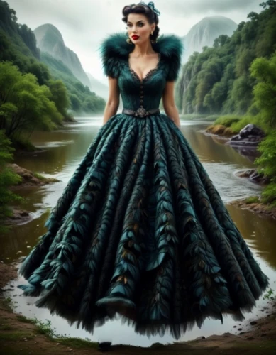 hoopskirt,celtic queen,fantasy picture,ball gown,gothic dress,quinceanera dresses,fairy queen,gothic fashion,the enchantress,fantasy art,fairy tale character,fantasy portrait,miss circassian,enchanting,evening dress,girl on the river,a fairy tale,overskirt,quinceañera,fantasy woman