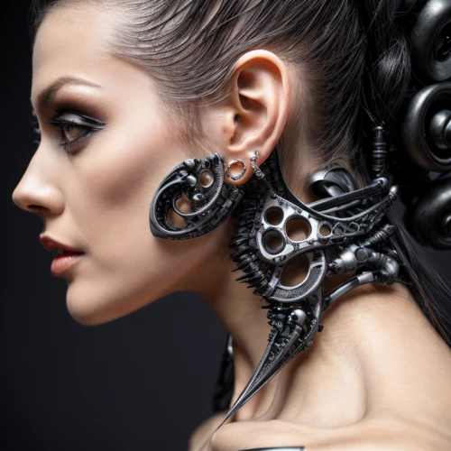biomechanical,body jewelry,steampunk gears,steampunk,earring,double helix,adornments,earrings,filigree,jewellery,body piercing,jewelry,earpieces,artificial hair integrations,cyborg,jewelry（architecture）,circuitry,gothic fashion,accessory,jewelry florets