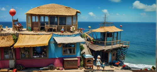 stilt houses,popeye village,seaside resort,cube stilt houses,floating huts,stilt house,house of the sea,beach restaurant,fishing village,pirate ship,hanging houses,da nang,beach bar,korean folk village,beach hut,seaside country,miniature house,huts,uluwatu,bali,Photography,General,Realistic