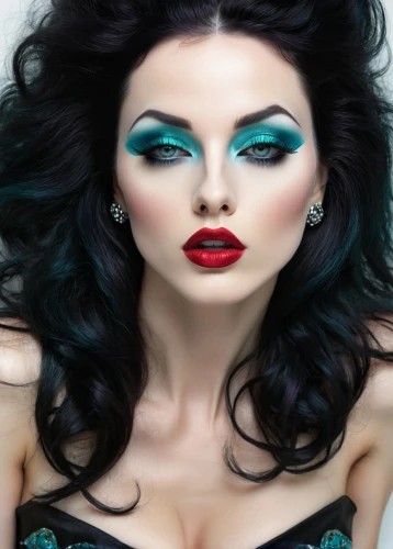 color turquoise,painted lady,eyes makeup,turquoise,blue enchantress,airbrushed,vintage makeup,teal,make-up,miss circassian,turquoise wool,vampire woman,teal blue asia,glamour girl,genuine turquoise,photoshop manipulation,artificial hair integrations,woman face,makeup artist,green mermaid scale,Illustration,Realistic Fantasy,Realistic Fantasy 16