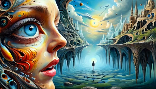 fantasy art,surrealism,psychedelic art,mirror of souls,3d fantasy,parallel worlds,fantasy picture,fractals art,surrealistic,alice in wonderland,antasy,wonderland,world digital painting,labyrinth,imagination,sci fiction illustration,fantasy world,parallel world,dream world,alice