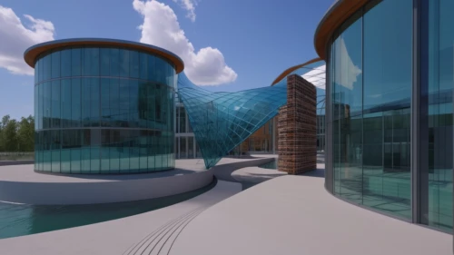 3d rendering,aqua studio,glass facade,render,futuristic architecture,eco hotel,thermae,glass facades,pool house,luxury property,solar cell base,dunes house,thermal bath,sewage treatment plant,school design,modern architecture,glass wall,glass building,futuristic art museum,leisure facility,Photography,General,Natural