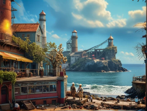 popeye village,constantinople,bosphorus,istanbul,fantasy city,tokyo disneysea,fantasy landscape,seaside resort,monkey island,french digital background,fantasy picture,cartoon video game background,fishing village,fantasy world,harbor,istanbul city,kings landing,the disneyland resort,oktoberfest background,world digital painting,Photography,General,Fantasy