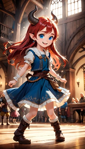 little girl twirling,kantai collection sailor,princess anna,oktoberfest background,3d fantasy,anime 3d,redhead doll,anime girl,pippi longstocking,cinnamon girl,maci,fairy tale character,cg artwork,nora,bulli,merida,anime cartoon,raggedy ann,anime japanese clothing,twirling,Anime,Anime,Cartoon