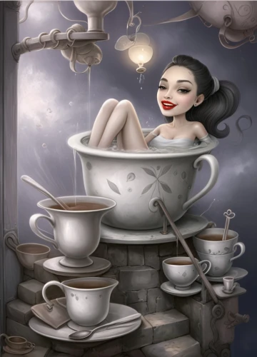woman drinking coffee,coffee tea illustration,teacup,tea cup,tea service,tea time,tea party,tea drinking,cups of coffee,pouring tea,teatime,tea zen,girl with cereal bowl,cup of tea,coffe,tearoom,café au lait,cup of coffee,a cup of tea,cup and saucer,Illustration,Realistic Fantasy,Realistic Fantasy 17