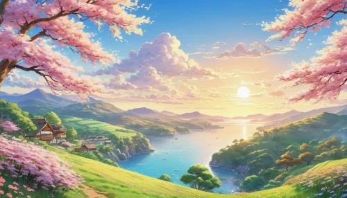 landscape background,japanese sakura background,sakura background,spring background,springtime background,sakura trees,beautiful landscape,beauty scene,full hd wallpaper,easter background,idyllic,sakura tree,background images,summer background,background view nature,hd wallpaper,nature landscape,cartoon video game background,would a background,fantasy landscape,Illustration,Japanese style,Japanese Style 01