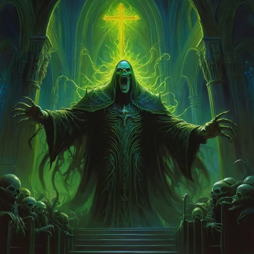 patrol,sepulchre,death god,hall of the fallen,haunted cathedral,archimandrite,priest,undead warlock,grimm reaper,pall-bearer,death angel,portal,angel of death,defense,dance of death,high priest,magus,magistrate,the collector,mortuary temple,Illustration,Realistic Fantasy,Realistic Fantasy 03