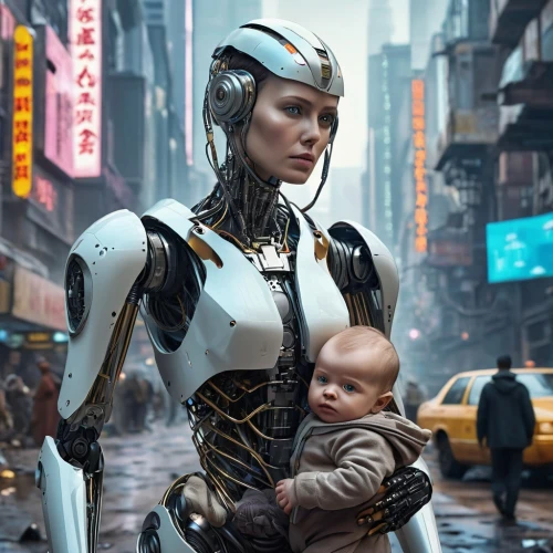 cyberpunk,cybernetics,valerian,sci fiction illustration,cyborg,sci fi,humanoid,scifi,mother and child,breast-feeding,next generation,baby carrier,sci-fi,sci - fi,dystopian,robots,droid,mother with child,human,father with child,Photography,General,Realistic