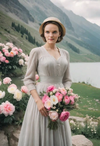 daisy jazz isobel ridley,maureen o'hara - female,vintage flowers,flower girl,downton abbey,jane austen,sound of music,girl in flowers,beautiful girl with flowers,digital compositing,rose png,holding flowers,bridesmaid,wild roses,eglantine,a charming woman,victorian lady,the victorian era,celtic woman,marguerite,Photography,Realistic