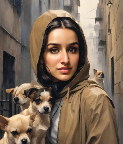 girl with dog,bouguereau,oil painting on canvas,oil painting,italian painter,jack russell,street dog,world digital painting,girl with bread-and-butter,the good shepherd,girl in a historic way,shepherd,east-european shepherd,terrier,city ​​portrait,argan,good shepherd,orientalism,art painting,audrey hepburn,Digital Art,Classicism