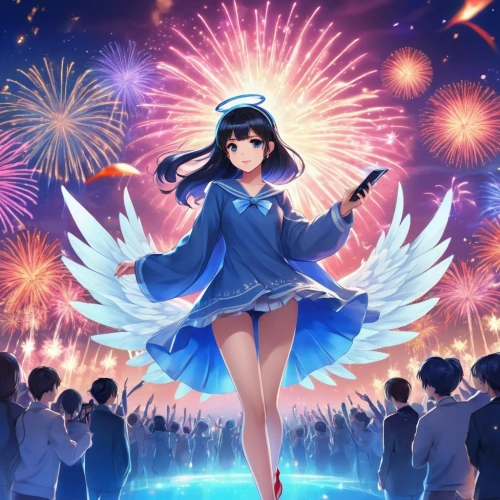 fireworks background,sonoda love live,fantasia,anime 3d,festival,flying sparks,firework,world end,ganai,fireworks art,japanese idol,birthday banner background,blue bird,party banner,anime cartoon,blue hawaii,anime,tokyo summer olympics,water-the sword lily,cg artwork,Illustration,Realistic Fantasy,Realistic Fantasy 01