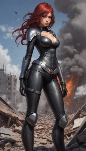 black widow,female warrior,hard woman,avenger,steel,sci fiction illustration,super heroine,woman fire fighter,protective suit,shepard,protective clothing,armored,heavy armour,war machine,cyborg,woman holding gun,mercenary,ronda,asuka langley soryu,red super hero,Conceptual Art,Fantasy,Fantasy 03