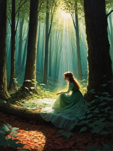 girl with tree,forest of dreams,dryad,fairy forest,enchanted forest,ballerina in the woods,forest background,forest landscape,green forest,fantasy picture,in the forest,forest glade,idyll,forest path,the forest,fairytale forest,oil painting on canvas,a fairy tale,forest,faerie,Illustration,Realistic Fantasy,Realistic Fantasy 05