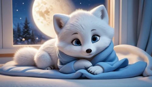 winter background,cute cartoon image,snowball,cute fox,cute cartoon character,christmas snowy background,night snow,snowy,moonlight,snow ball,winter dream,warm and cozy,winterblueher,snow scene,father frost,silver fox,blue and white,adorable fox,snowflake background,child fox,Unique,3D,3D Character