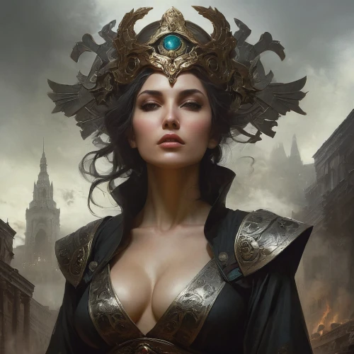 fantasy portrait,sorceress,the enchantress,fantasy art,priestess,artemisia,heroic fantasy,fantasy woman,fantasy picture,medusa,celtic queen,cleopatra,dark elf,the hat of the woman,massively multiplayer online role-playing game,cybele,breastplate,baroque angel,jaya,mystical portrait of a girl,Conceptual Art,Fantasy,Fantasy 11