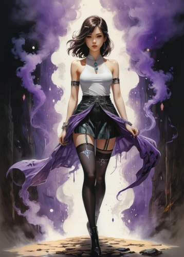 sorceress,mystical portrait of a girl,sci fiction illustration,raven girl,la violetta,dark angel,the enchantress,fantasy picture,heroic fantasy,rosa ' amber cover,zodiac sign libra,acerola,maiden,fantasy art,deadly nightshade,ghost girl,goddess of justice,evil fairy,amethyst,world digital painting,Illustration,Black and White,Black and White 30