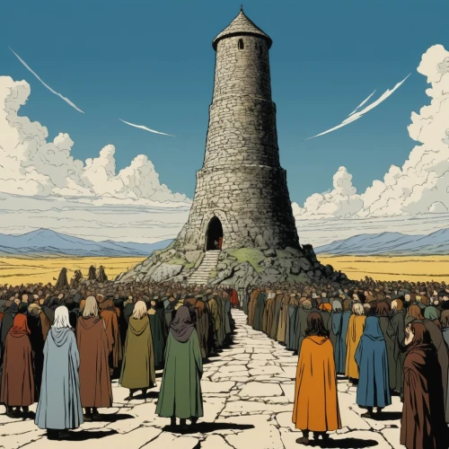 pilgrims,tower of babel,watchtower,the abbot of olib,taraxum,bethlehem,monks,pilgrimage,genesis land in jerusalem,new castle,stone towers,stone tower,ring of brodgar,devil's tower,twelve apostle,church painting,caravansary,narcist hill,liberty enlightening the world,axum,Illustration,Vector,Vector 14