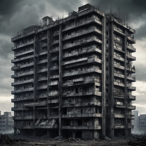 hashima,gunkanjima,post-apocalyptic landscape,post-apocalypse,apartment block,post apocalyptic,tower block,derelict,disused,block of flats,destroyed city,luxury decay,lostplace,abandoned place,dystopian,ruin,brutalist architecture,abandonded,highrise,lost place,Conceptual Art,Fantasy,Fantasy 33