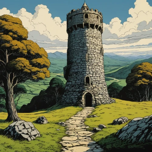 stone tower,stone towers,summit castle,watchtower,david bates,knight's castle,ruined castle,castles,castel,scottish folly,peter-pavel's fortress,lookout tower,castle of the corvin,castle bran,press castle,batemans tower,robert duncanson,new castle,fairy chimney,watertower,Illustration,Vector,Vector 14