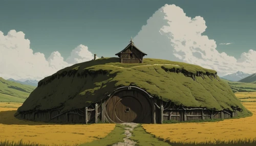 straw hut,studio ghibli,round hut,witch's house,thatched cottage,round house,farm hut,thatch roof,little house,grass roof,ancient house,thatched roof,barn,lonely house,gable field,hobbit,small house,field barn,iron age hut,dandelion hall,Illustration,Japanese style,Japanese Style 08