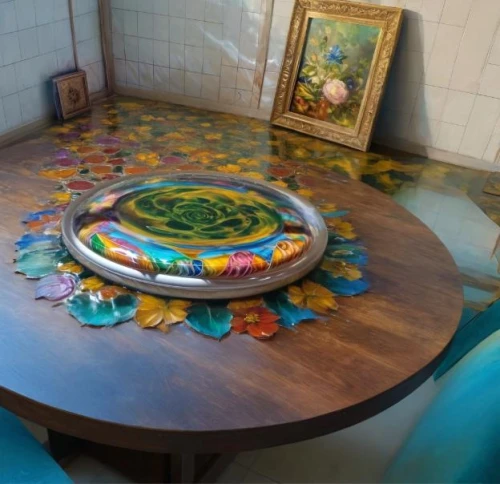 floor fountain,gnome and roulette table,rangoli,poker table,floral rangoli,circular puzzle,card table,murukku,children's interior,children's room,pookkalam,antique table,circle paint,sweet table,chair circle,mechanical puzzle,mandalas,round table,cake stand,coffee table