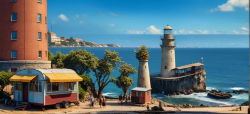 jaffa,seaside resort,red lighthouse,lighthouse,electric lighthouse,izmir,portofino,mediterranean,giglio,liguria,cuba background,valparaiso,monte carlo,casablanca,barcelona,viña del mar,genoa,harissa,popeye village,kings landing,Photography,General,Realistic