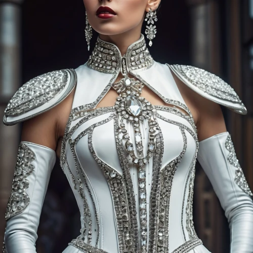 embellished,bridal clothing,miss circassian,bodice,bridal dress,deepika padukone,suit of the snow maiden,regal,silver,bridal,elegant,cleopatra,victorian style,bridal jewelry,elegance,breastplate,elizabeth i,silver wedding,imperial coat,jeweled,Photography,General,Realistic