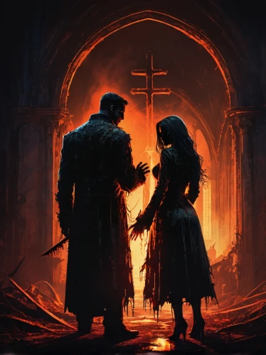 blood church,hall of the fallen,gothic,game illustration,gothic portrait,haunted cathedral,witcher,dark gothic mood,church painting,angels of the apocalypse,door to hell,sepulchre,sacrifice,way of the cross,church faith,game art,dark world,confrontation,dance of death,underworld,Conceptual Art,Fantasy,Fantasy 02