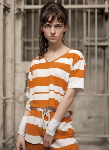prisoner,handcuffed,prison,in custody,horizontal stripes,chainlink,girl in a historic way,eleven,criminal,liberty cotton,pippi longstocking,girl in overalls,shackles,girl in t-shirt,a uniform,captivity,lori,arrest,isolated t-shirt,offenses,Photography,Natural
