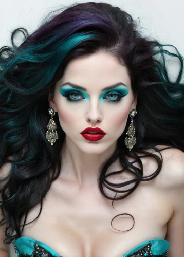 color turquoise,blue enchantress,artificial hair integrations,turquoise,vampire woman,photoshop manipulation,gothic woman,the enchantress,genuine turquoise,trend color,teal blue asia,eyes makeup,blue hair,fantasy woman,female beauty,celtic queen,merfolk,painted lady,airbrushed,hair coloring,Illustration,Realistic Fantasy,Realistic Fantasy 16