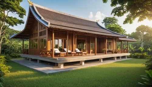 holiday villa,asian architecture,ubud,eco hotel,bali,tropical house,wooden house,southeast asia,stilt house,indonesia,timber house,thai massage,seminyak,traditional house,summer house,thailand,cambodia,thai,wooden roof,3d rendering,Photography,General,Realistic