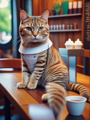 cat coffee,cat drinking tea,cat's cafe,tea party cat,barista,american shorthair,bartender,macchiato,waiter,waiting staff,cute cat,red tabby,toyger,espresso,cat image,cute coffee,ginger cat,french coffee,cappuccino,funny cat,Photography,General,Fantasy